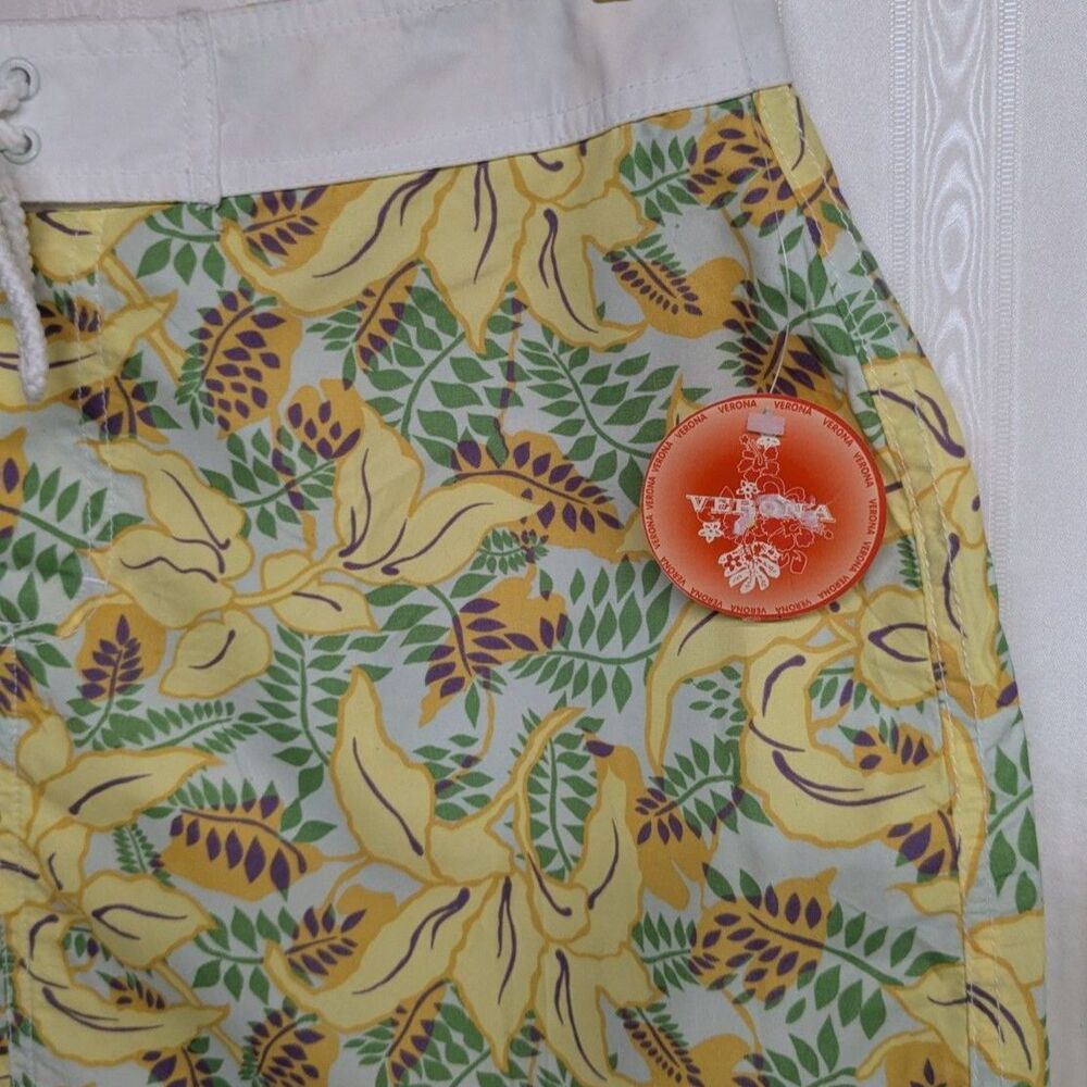 NEW Verona Mini Skirt Large Swim Coverup Tropical Print Botanical Y2K 90s Yellow - Picture 4 of 6